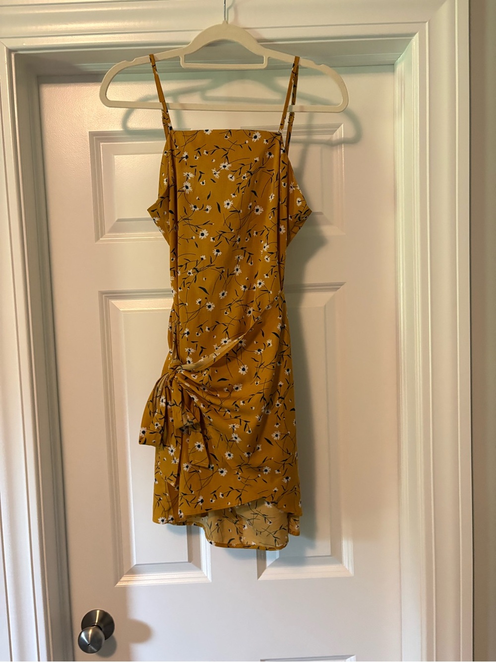 Mustard Floral Tie-Front Spaghetti Strap Mini Dress